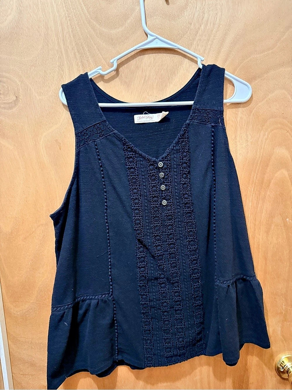 Faded Glory Black Embroidered Tank Top Size XXL